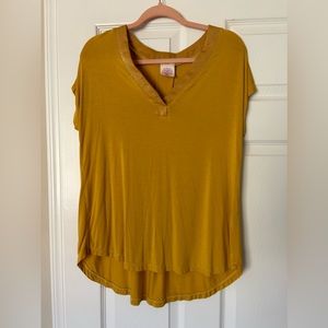 MODCLOTH Mustard Basic Blouse with Velvet Vneck